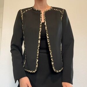 Black Label Leopard Trim Blazer by Evan Picone